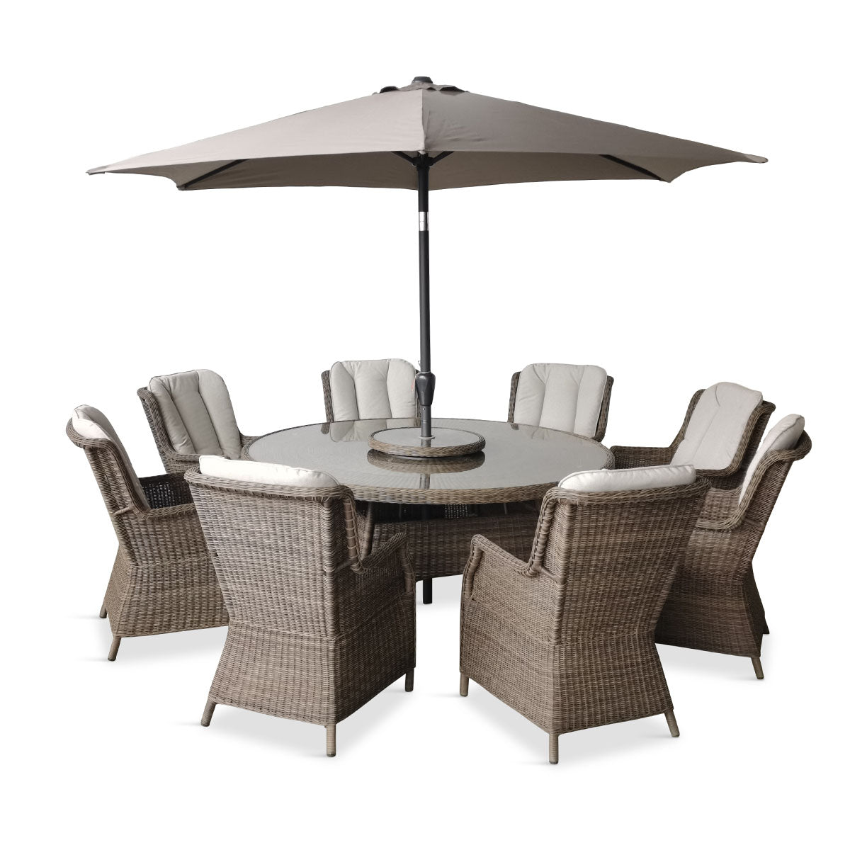 Montpellier 8 seat dining set with lazy Susan including 3m parasol